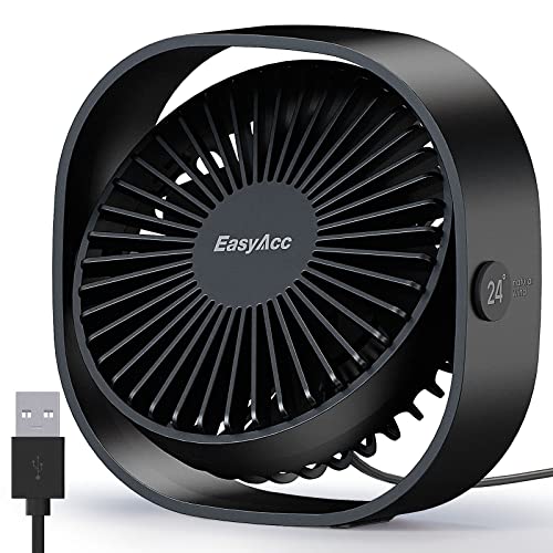 EasyAcc USB Ventilator, Mini Ventilator,Leise USB Tischventilator mit 2 Jahre Garantie,Starker Exquisit Lüfter und 3 Geschwindigkeiten,360 Grad Drehung Desk Fan für Schreibtisch,Zuhause,Büro - Schwarz von EasyAcc