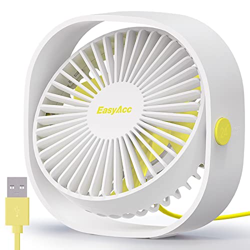 EasyAcc USB Ventilator, Mini Ventilator, Leise USB Tischventilator mit 2 Jahre Garantie, Starker Exquisit Lüfter und 3 Geschwindigkeiten, 360 Grad Drehung Desk Fan für Schreibtisch,Zuhause,Büro - Weiß von EasyAcc