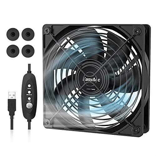 EasyAcc Lüfter USB, 120mm PC Lüfter Kühler Gehäuselüfter mit 3 Geschwindigkeit, PC Ventilator USB 5V leise zum Computer/PS4 /Receiver/TV Box/AV Schrank/Router/Serverschrank Weihnachtsgeschenke von EasyAcc