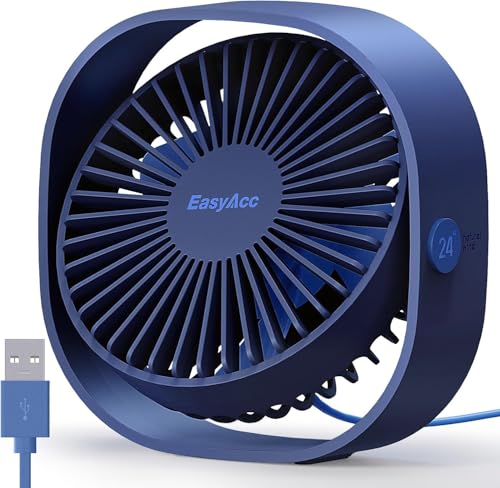 EasyAcc USB Ventilator, Mini Ventilator USB Tischventilator leise Klein 2 Jahre Garantie Starker Exquisit Lüfter 3 Geschwindigkeiten 360 Grad Drehung Desk Fan für Schreibtisch Zuhause Büro von EasyAcc