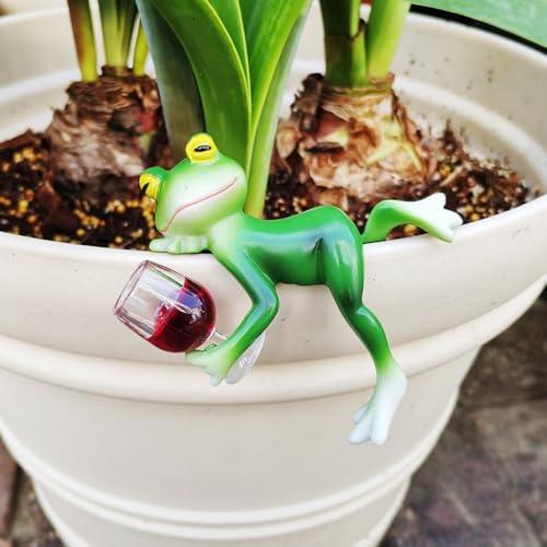 EasyBravo Lustige Froschstatue, Gartendekoration, Pflanzendekoration für Töpfe (Frosch mit Rotweinbecher) von EasyBravo