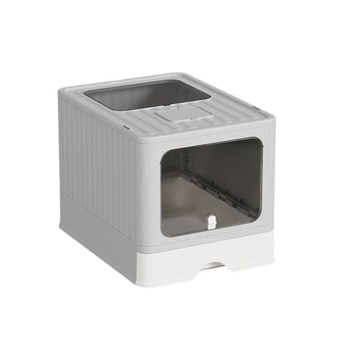 Faltbare Katzentoilette mit Deckel vorne und Oben Ausgang, Katzentoilette, Aufbewahrung und Schaufel, Design, Schubladenart, für Katzen bis 15 kg, weniger Spuren, auslaufsicherer Boden von EasyBuyCat