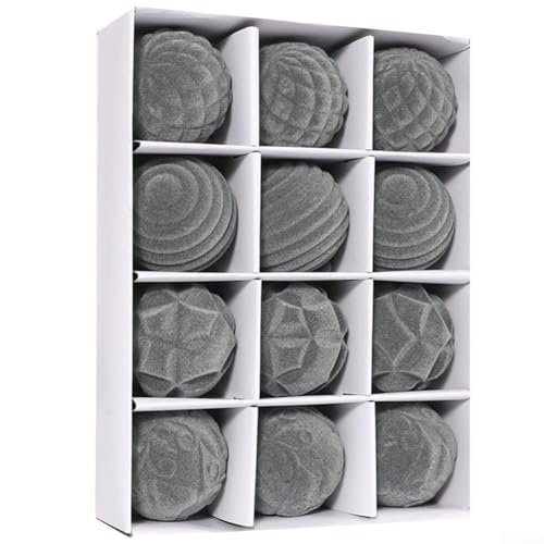 12 Weihnachtskugel-Ornamente für Weihnachtsbaumschmuck, entworfen für Hochzeitsfeiern und saisonale Feiern, mit Aufhängeschlaufen und PET-Material (grau) von EasyByMall