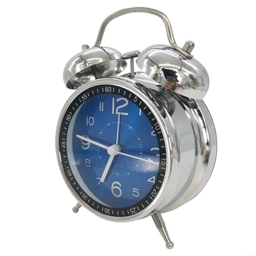 Ästhetischer Metallwecker mit nicht tickendem Mechanismus und auffälligen Doppelglocken für Heimdekor-Liebhaber (blau) von EasyByMall
