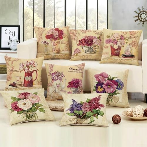 Baumwoll-Leinen-Hülle mit nordischem Blumenmotiv, um Ihren Einrichtungsstil zu verschönern (7) von EasyByMall