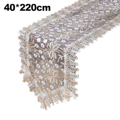 Chic ovale Spitze für Tischläufer zum Essen mit einzigartigen Stickereien und Quasten (40 x 220) von EasyByMall