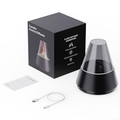 Diffusor für ätherische Öle, 120 ml, 130 x 130 x 154 mm, USB-Flammen-Aromatherapie-Maschine, leiser Luftbefeuchter mit buntem Licht (schwarz) von EasyByMall