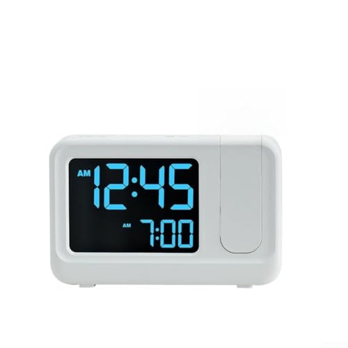 Digitale Projektionsuhr, 14,7 x 9,3 x 3 cm, Dual-Power, verstellbare Hintergrundbeleuchtung, Bildschirm, Projektionsuhr mit Kalender/Datum, für Schlafzimmer, Wohnzimmer (weiß und schwarz) von EasyByMall