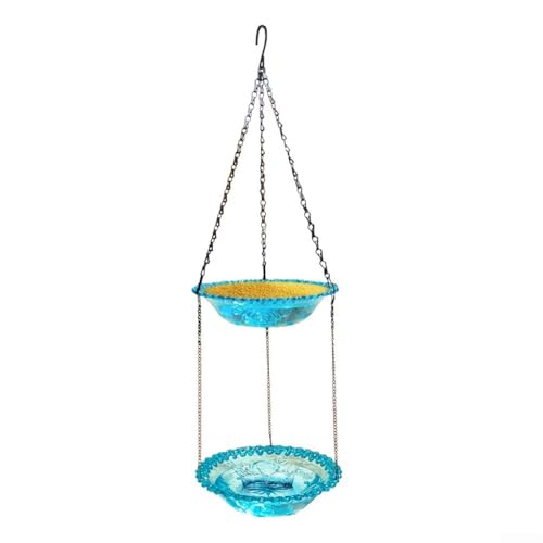 Doppelschichtige Vogelfutterstation für den Außenbereich mit Badewanne, perfekte Ergänzung für Ihren Garten (blau) von EasyByMall