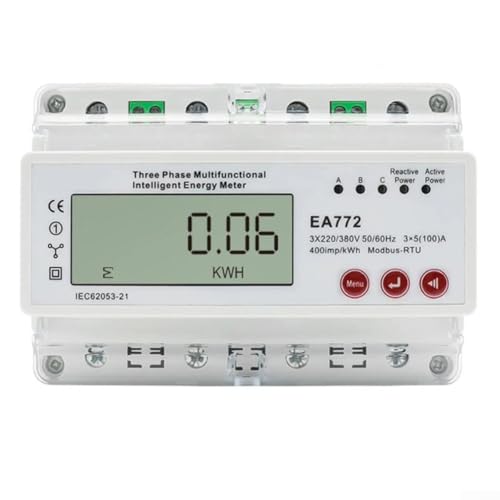 Dreiphasen-Leistungsmesser, RS485 Multifunktions-Leistungsmesser mit hintergrundbeleuchtetem LCD-Display, 380 V Wechselstrom, dreiphasiger Photovoltaik-Energiezähler (EA772–220 V) von EasyByMall