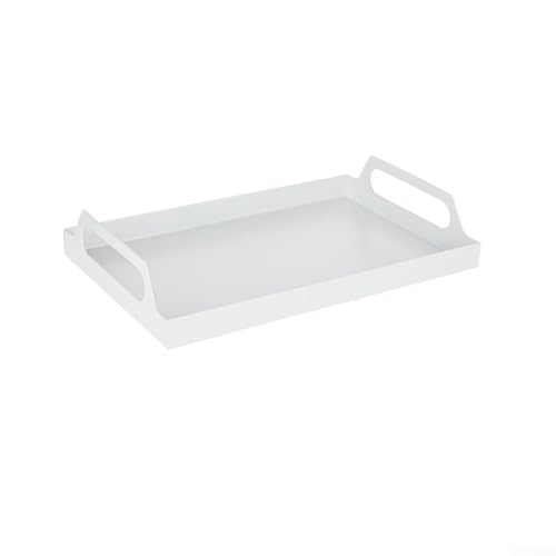 EasyByMall Serviertablett aus Metall mit Griffen, rechteckig, Bauernhaus-Tablett-Organizer, Weiß von EasyByMall