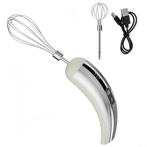 Elektrischer Eierschlägel, 18 x 5,5 cm, wiederaufladbar, elektrischer Eierschläger mit 2 Köpfen, Hand-Milchaufschäumer für Latte, Cappuccino (Silber) von EasyByMall