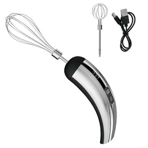 Elektrischer Eierschlägel, 18 x 5,5 cm, wiederaufladbar, elektrischer Eierschläger mit 2 Köpfen, Hand-Milchaufschäumer für Latte, Cappuccino (schwarz) von EasyByMall