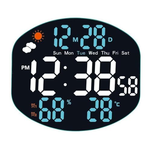 Elektronische Uhr mit LED-Wetteranzeige, Dual-Alarm, Fernbedienung für einfache Anpassung, Weiß und Blau von EasyByMall