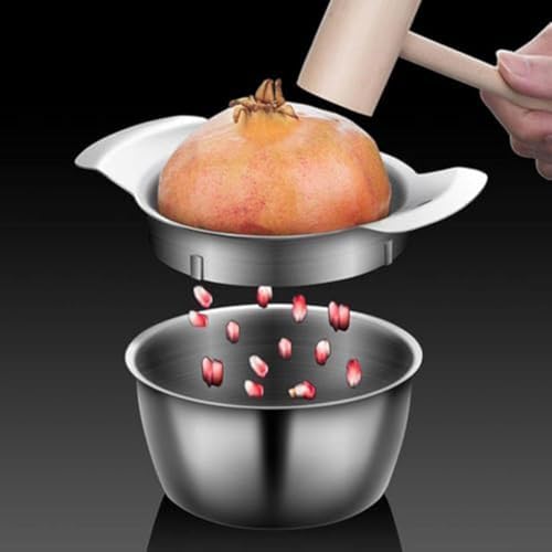 Granatapfelschäler, Granatapfel-Entfernungswerkzeug, Edelstahl-Werkzeug mit Schüssel und Schlägel, Obst-Granatapfel-Entsafter, 12,1 x 6,1 cm Schüssel von EasyByMall