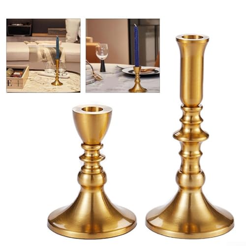Kerzenhalter aus Metall für dünne Kerzen, stilvoller Mini-Messing-Ständer für elegante Tafelaufsätze (L) von EasyByMall