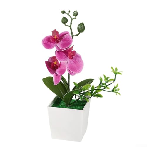 Künstliche Orchidee Topfpflanze, Simulation von drei Phalaenopsis-Topfblumen, Ornamente für Wohnzimmer, Tisch, Mittelstück (lila) von EasyByMall