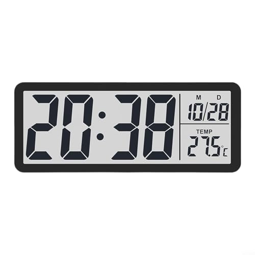 LCD-Digitaluhr mit großem Display, 20,2 x 2 x 8 cm, einfacher Wecker mit Temperatur und Luftfeuchtigkeit, Wanduhr für Wohnzimmer, Schlafzimmer (schwarz) von EasyByMall