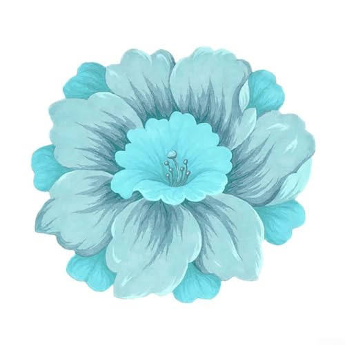 Lotus-Teppich-Bodenmatte im chinesischen Stil mit super saugfähigem Samt und rutschfester Gummiunterseite, geeignet für mehrere Innenbereiche (hellblauer Farbverlauf) von EasyByMall