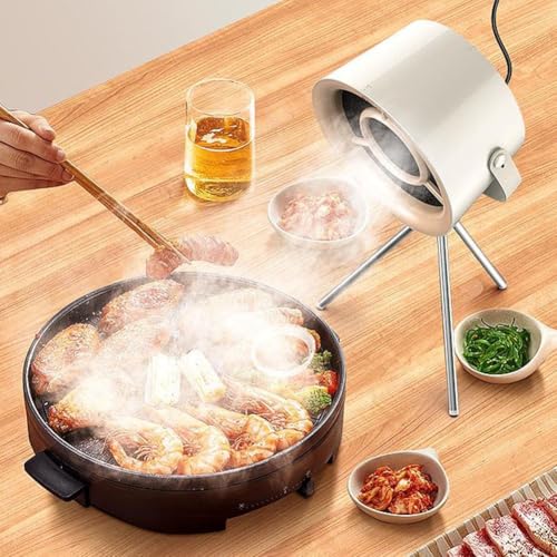 Mini-Dunstabzugshaube für den Schreibtisch, tragbare Dunstabzugshaube, 3-Gang-Dunstabzugshaube mit austauschbaren Filtern für Küche, Fondue, Hot Pot BBQ (Milchweiß + 4 Filtersiebe) von EasyByMall