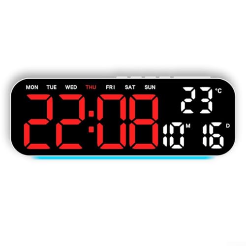 Moderne digitale Tischuhr mit Alarm und RGB-Umgebungslicht, Dual-Netzteil mit Batterie-Backup, klares Display für einfaches Ablesen, geeignet für den Schreibtisch (rot) von EasyByMall