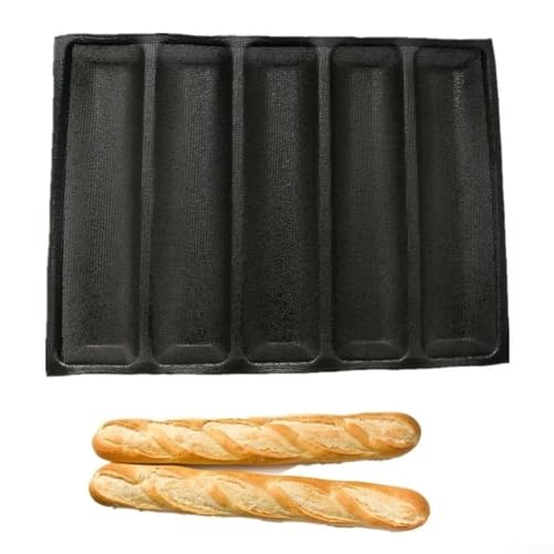 Perforierte Brotform, 46 cm Silikonkautschuk, atmungsaktiv, antihaftbeschichtet, europäischer Hot-Dog-Brotteig für alle Bäcker (5 Quadrate schwarz) von EasyByMall