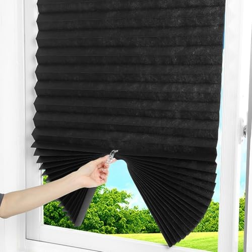Plissee-Rollos mit automatischem Aufrollmechanismus, perfekt zum Beschattung von Fenstern ohne Beschädigung (90 x 150 cm) von EasyByMall