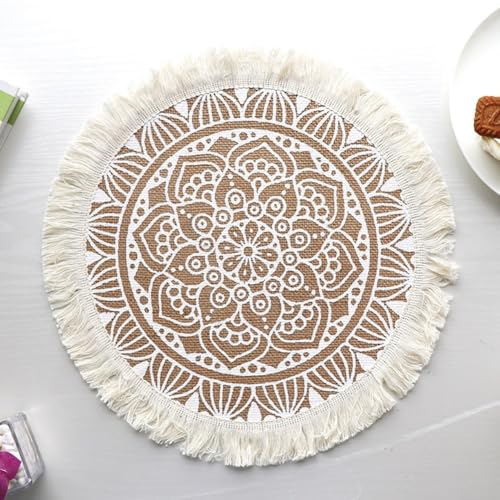 Rundes Tischset im nordischen Stil, handgewebt mit hervorragender Textur, hitzebeständig (41 cm C) von EasyByMall