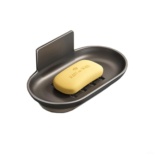 Seifenhalter aus Aluminiumlegierung, Wandmontage, mit Drainage-Design, Seifenschale, rostfrei und wasserdicht, mit großer und starker Haftung (schwarz) von EasyByMall