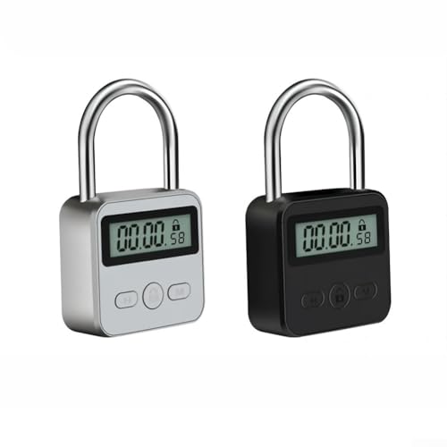 Smartes Vorhängeschloss mit wiederaufladbarem Akku, LCD-Display mit Hintergrundbeleuchtung und elektronischer Timer-Funktion für flexibles Entriegeln und verlängerte Akku-Standby-Dauer (schwarz) von EasyByMall