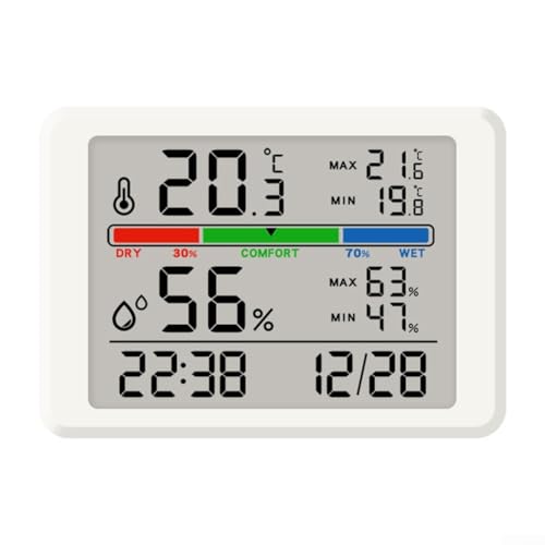 Stilvolle Digitaluhr mit Feuchtigkeits- und Temperaturanzeige für Wohnräume (weiß) von EasyByMall