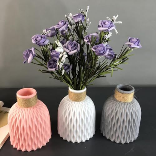 Stilvolle Rattanähnliche Kunststoff-Vase für Blumen, verschönern Sie Ihre Heimdekoration auf dem Schreibtisch, Esstisch oder Wohnzimmer (grau) von EasyByMall