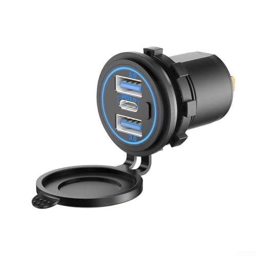 USB C Auto Ladegerät Steckdose, Auto Ladegerät Steckdose PD3.0 & QC 3.0 USB C LED Touch Schalter Schnellladung 12V/24V für Marine Boot Motorrad LKW (A) von EasyByMall