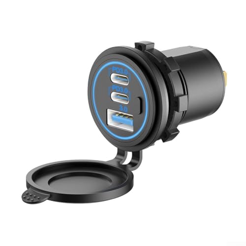 USB C Auto Ladegerät Steckdose, Auto Ladegerät Steckdose PD3.0 & QC 3.0 USB C LED Touch Schalter Schnellladung 12V/24V für Marine Boot Motorrad LKW (C) von EasyByMall