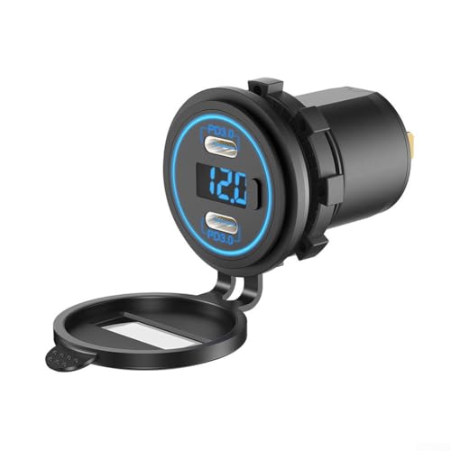 USB C Auto Ladegerät Steckdose, Auto Ladegerät Steckdose PD3.0 & QC 3.0 USB C LED Touch Schalter Schnellladung 12V/24V für Marine Boot Motorrad LKW (E) von EasyByMall