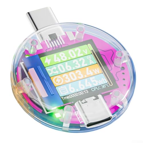 USB C Tester Power Meter, Digital Strommessgerät 48V Tester PD Detektor Digital Spannung und Strom Meter (transparent) von EasyByMall
