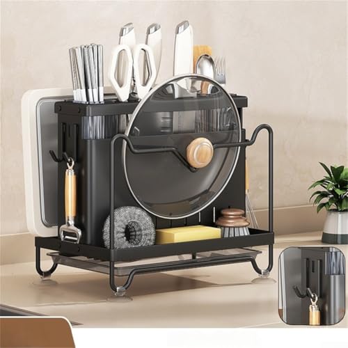 Utensilienhalter, 2 Trennwände, Besteck-Abtropfgestell für Spüle, Schneidebrett, Besteck-Aufbewahrung, Halter für Küchenarbeitsplatte, 27 x 18 x 23,7 cm (schwarz) von EasyByMall