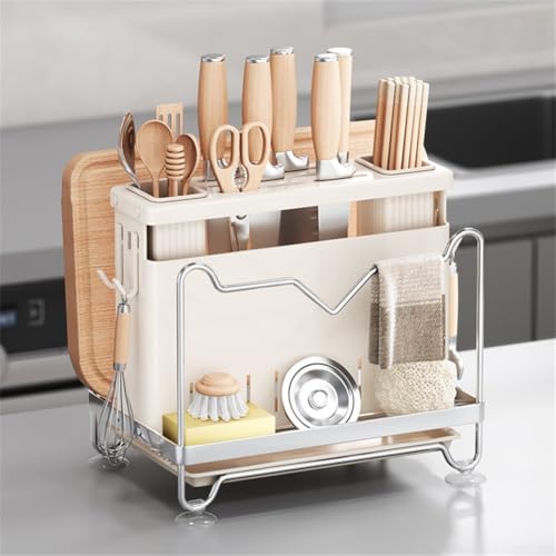 Utensilienhalter, 2 Trennwände, Besteck-Abtropfgestell für Spüle, Schneidebrett, Besteck-Aufbewahrung, Halter für Küchenarbeitsplatte, 27 x 18 x 23,7 cm (weiß) von EasyByMall