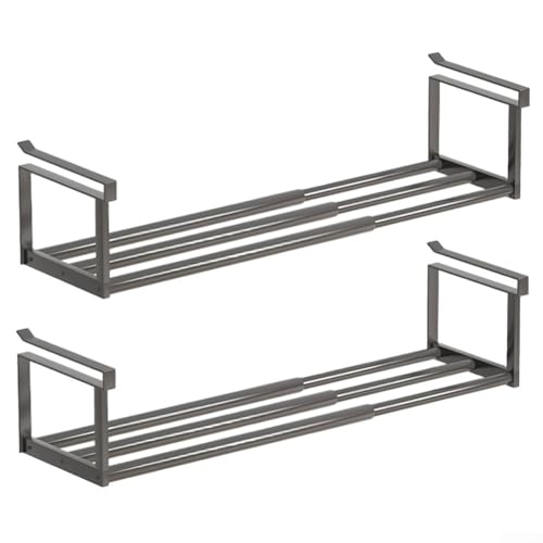 Verstellbares Metall-Schuhregal, erweiterbares Teleskopregal, vielseitiger Organizer für Schuhe, mehr in jedem Raum, für Küchen, Kleiderschränke, Badezimmer (schwarz 2) von EasyByMall