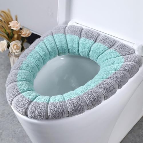 Warmer und gemütlicher WC-Sitzbezug, passend für O/U/V-Form-Toiletten, leicht zu waschen und zu pflegen (Grün mit grauem A) von EasyByMall