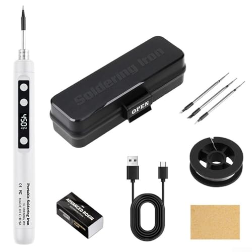 Wiederaufladbarer USB-Lötkolben, kabellos, USB-Lötkolben-Set mit LCD und einstellbarer Temperatur, einstellbar von 180 °C bis 450 °C (weiß) von EasyByMall