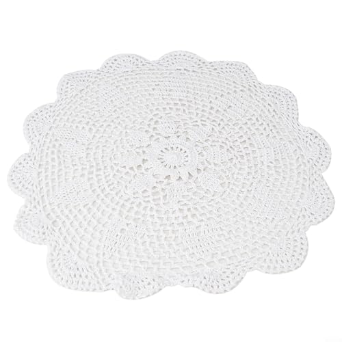 Wunderschön gearbeitete runde Spitzen-Tischdecke für Zuhause und Café, Vintage-Häkeldeckchen (weiß) von EasyByMall