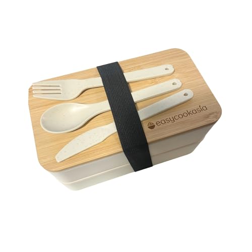 EasyCookAsia Bento Box - Lunchbox Komplett Set inkl. Gabel, Löffel und Essstäbchen - Boxen für Brot, Meal Prep, Picknick von EasyCookAsia