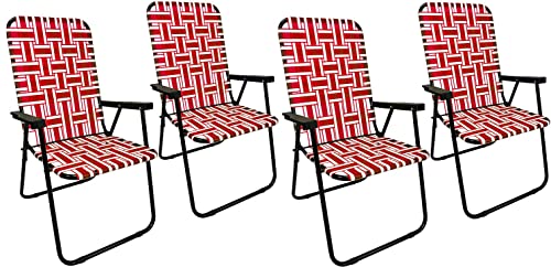 EasyGo Product Tragbar - Retro-Stil Hohe Rückenlehne Design - Outdoor Gewebter Stuhl für Hinterhof, Camping, Sportveranstaltungen - Einfaches Zusammenklappen, 4 Stück, Rot von EasyGo Product