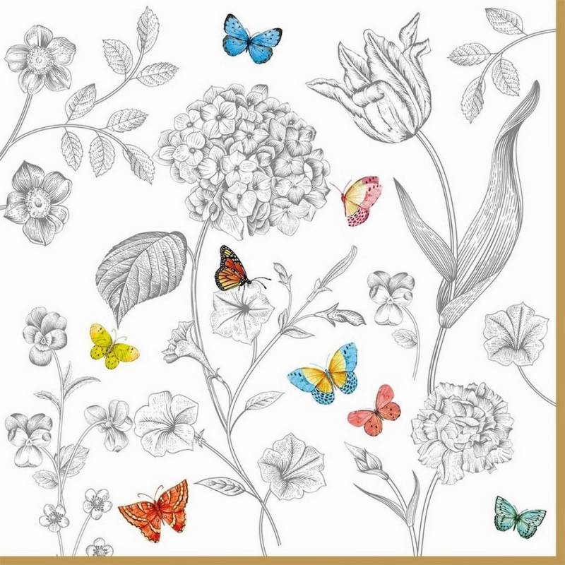 EasyLife Papierserviette 20 Servietten Fleurs et Papillons 33x33cm, (20 St) von EasyLife