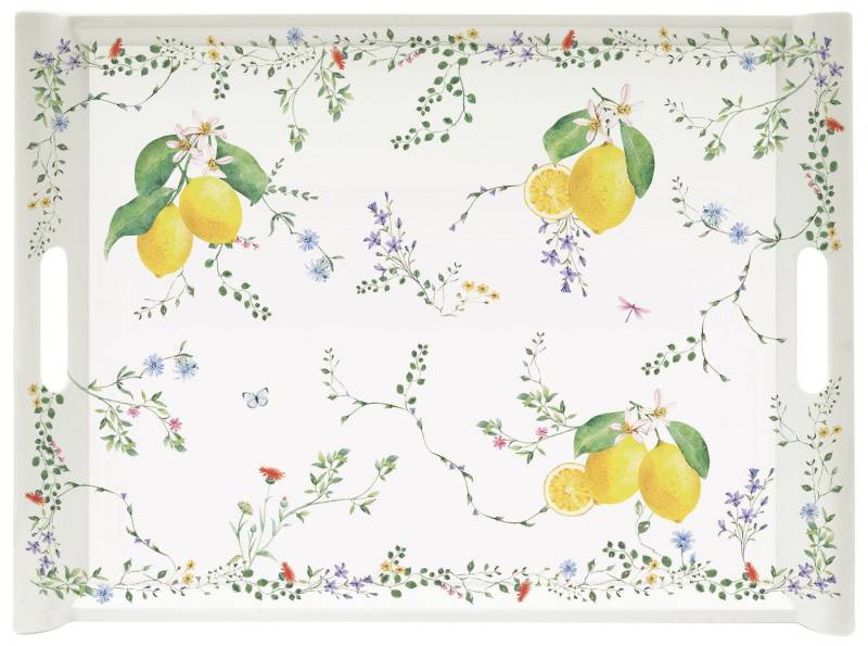 EasyLife Tablett Fleurs et Citrons, Melamin, Farbe: Weiß, Motiv: Zitronen von EasyLife