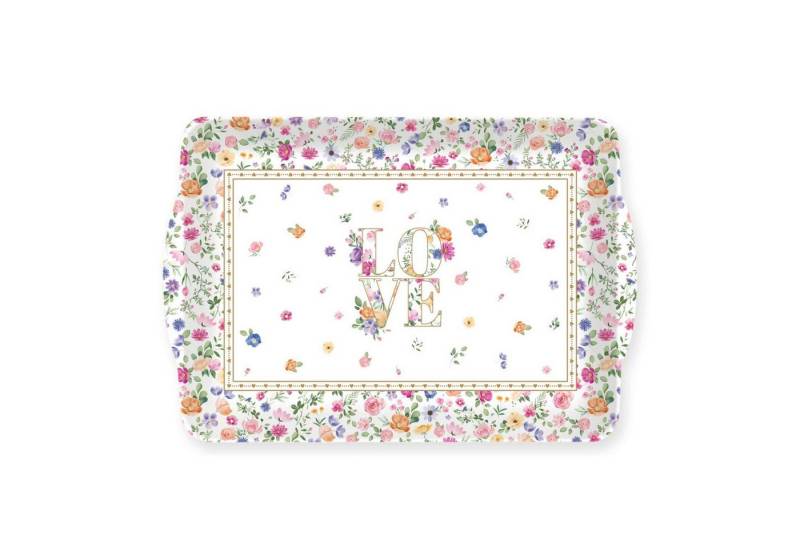 EasyLife Tablett Mon Amour, Melamin, Farbe: Mehrfarbig, Motiv: Herzen & Blumen von EasyLife