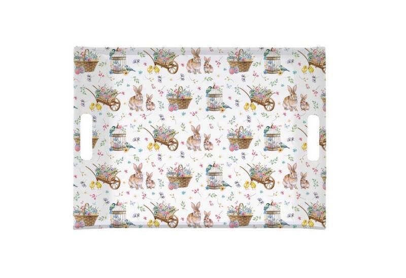 EasyLife Tablett Spring Bloom, Melamin, Farbe: Mehrfarbig, Motiv: Hasen & Blumenkörbe von EasyLife