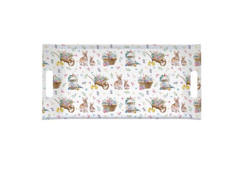 EasyLife Tablett Spring Bloom, Melamin, Farbe: Mehrfarbig, Motiv: Hasen & Blumenkörbe von EasyLife