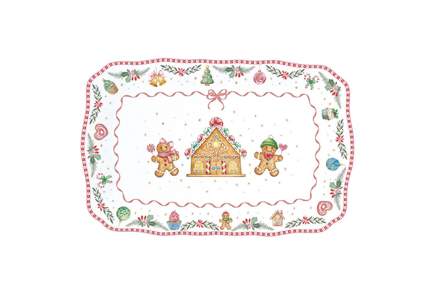 EasyLife Servierteller Sweet Christmas, Porzellan, Spülmaschinengeeignet, Mehrfarbig, Motiv: Lebkuchenhaus von EasyLife